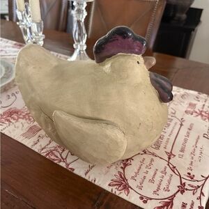 Charming Cream and Purple Hen Sculpture
